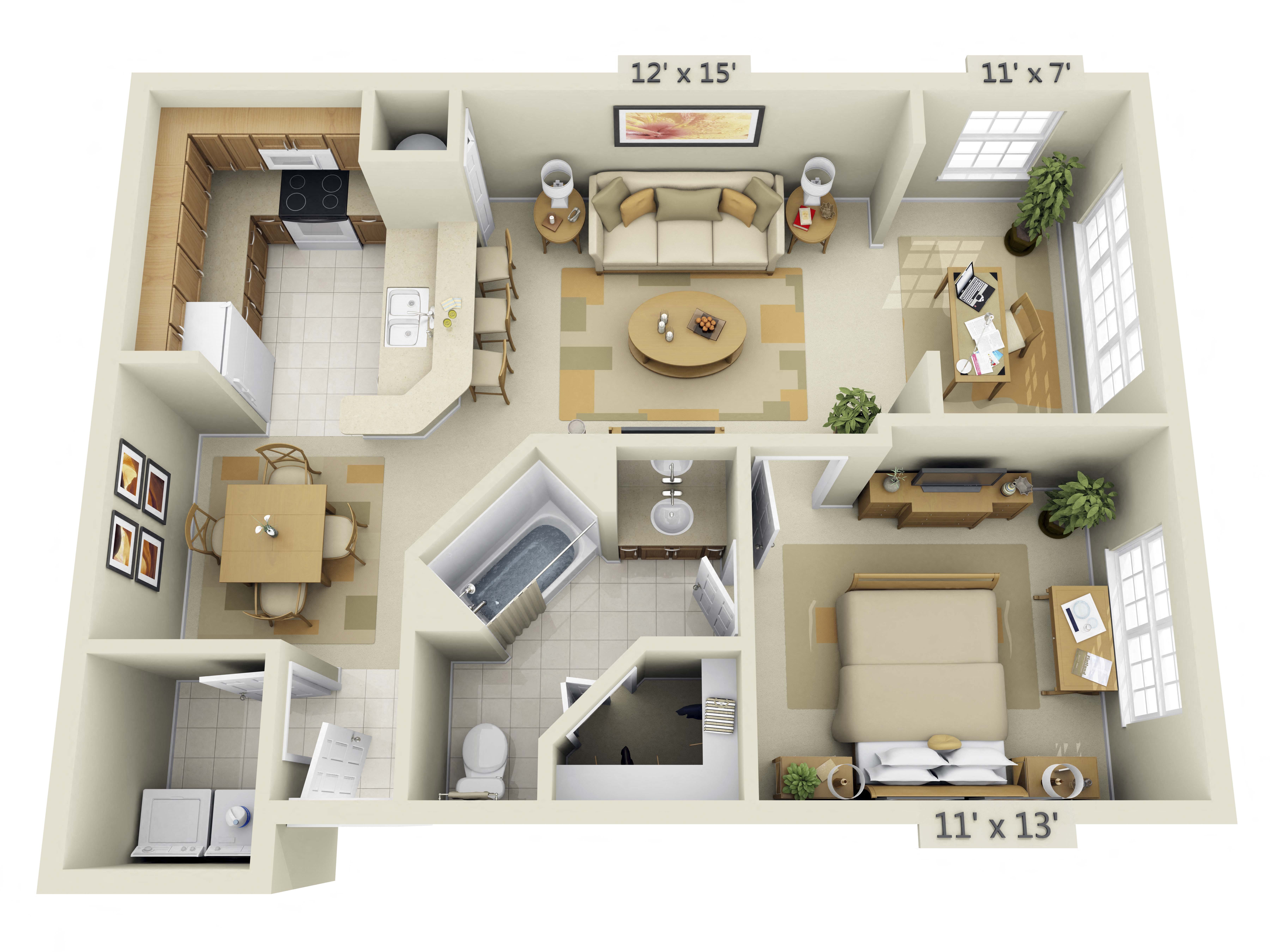 1 Bedroom with Solarium Floor Plan 2